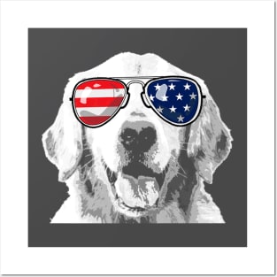 Patriotic Golden Retriever Dog 4th Of July Posters and Art